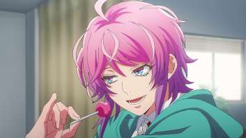 Watch Hypnosismic Division Rap Battle Rhyme Anima Sub Action Adventure Comedy Drama Anime Funimation First image is gentaro from hypnosis mic leaning on a desk speaking into his mic, saying for what reason is thou angry? watch hypnosismic division rap battle